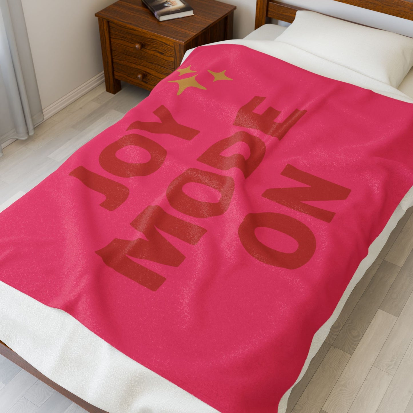 Velveteen Plush Holiday Blanket | Joy Mode On Fleece Throw Blanket β Hot Pink Holiday Edition