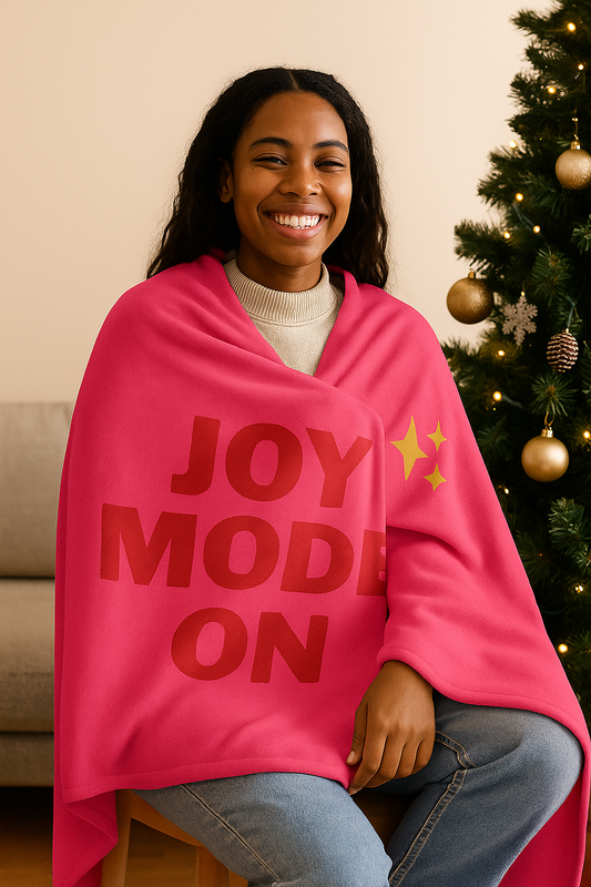 Velveteen Plush Holiday Blanket | Joy Mode On Fleece Throw Blanket — Hot Pink Holiday Edition