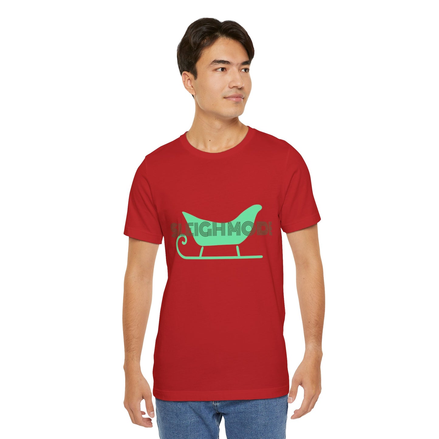 Sleigh Mode Tee — Red & Mint Retro Sleigh Design
